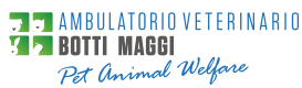 Logo in positivo dell'Ambulatorio Veterinario Botti Maggi. Testo in italiano: Ambulatorio Veterinario Botti Maggi. Testo in inglese: Pet Animal Welfare